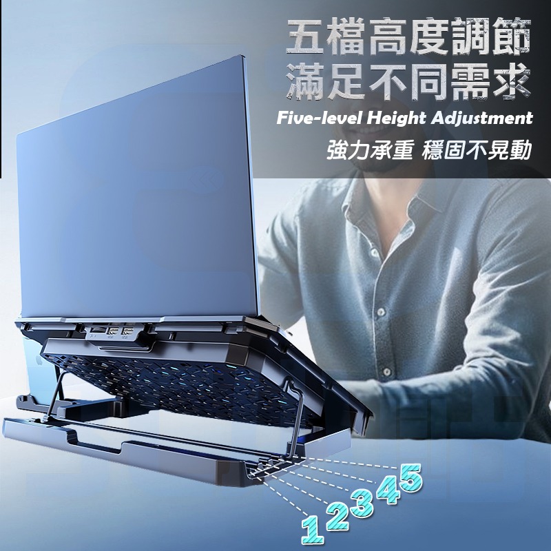 【3C小站】筆電散熱器 靜音筆電風扇 12-17.3吋 電腦支架底座 降溫風扇 2USB 高度調節 液晶顯示 手機支架-細節圖6