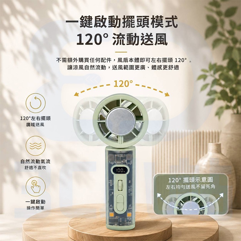 【3C小站】手持風扇 智能風扇 降溫風扇 120度左右擺頭 數顯 製冷冰敷 可擺頭 百段風速 超長續行 超強降溫-細節圖3