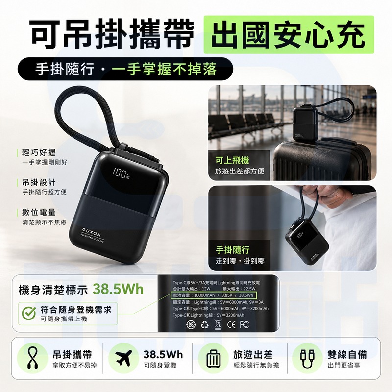 【3C小站】極方塊雙線行動電源 10000mAh 半固態電芯 固態行動電源 行充 快充 自帶線 雙線 Wh標示 可上飛機-細節圖8