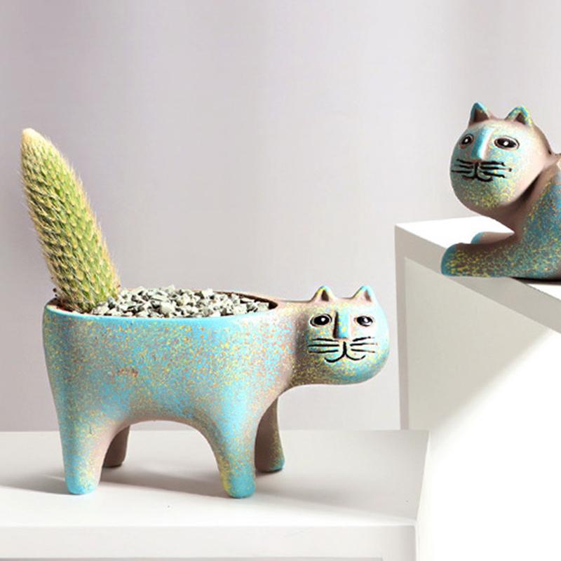 防護包裝【陶瓷貓咪多肉花盆 】淺盆花盆 花盆 貓造型花盆 陶瓷盆 栽培盆 室內盆栽 貓盆栽 仙人掌盆 多肉花盆  花器-細節圖4