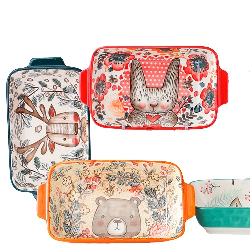 防護包裝【森林動物雙耳烤盤】長方形雙耳盤子 烤盤 拍照道具 雙耳烤盤 方形烤盤 烤箱烤盤 陶瓷烤盤 灰熊SONG-細節圖7