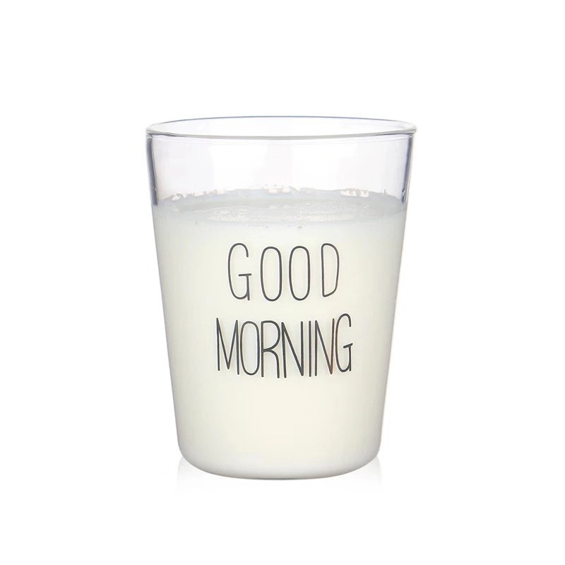 玻璃早餐杯good morning】玻璃杯 早餐杯  北歐風牛奶杯 沙拉杯 早安杯 玻璃杯 飲料杯 水杯 杯子 早安玻璃-細節圖2