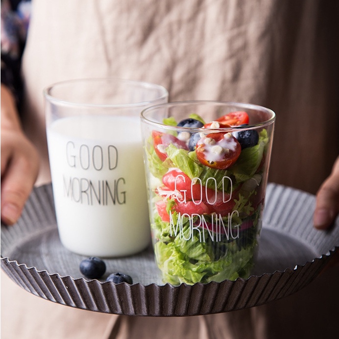 玻璃早餐杯good morning】玻璃杯 早餐杯  北歐風牛奶杯 沙拉杯 早安杯 玻璃杯 飲料杯 水杯 杯子 早安玻璃-細節圖3