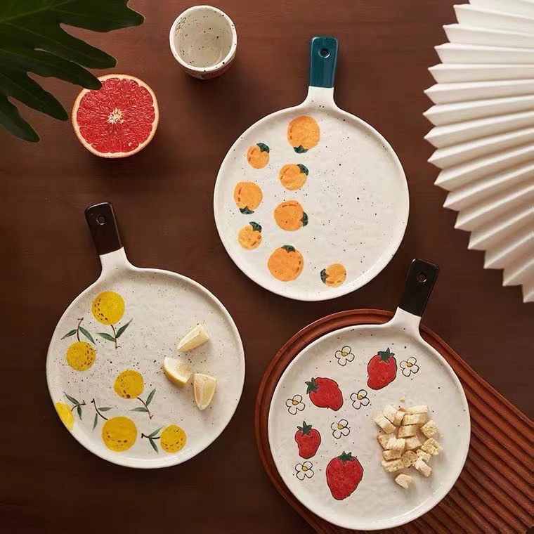 陶瓷手柄披薩盤 】拍照盤 手柄水果盤 陶瓷盤 PIZZA盤 圓盤  入厝禮 烤盤 烤箱盤  盤子 手把盤子-細節圖4