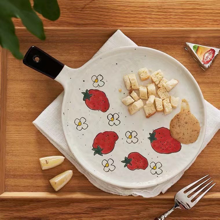 陶瓷手柄披薩盤 】拍照盤 手柄水果盤 陶瓷盤 PIZZA盤 圓盤  入厝禮 烤盤 烤箱盤  盤子 手把盤子-細節圖5