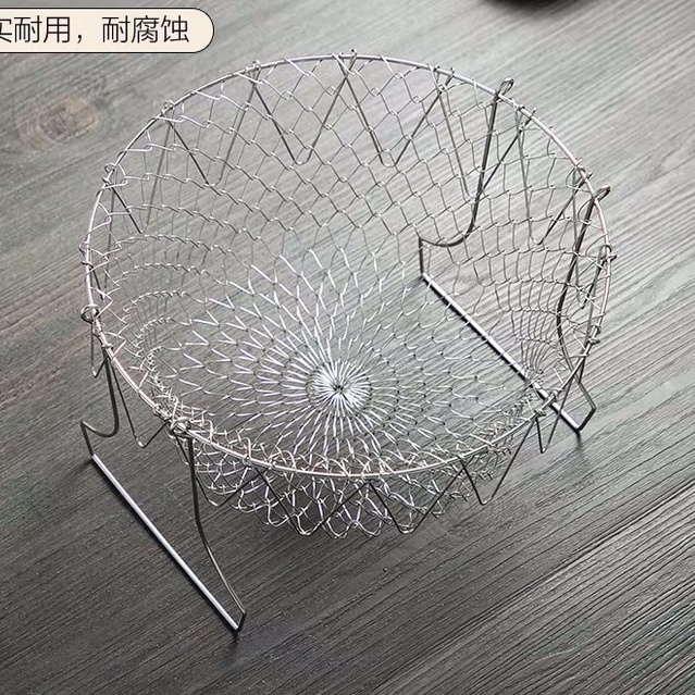 【折疊不鏽鋼油炸籃】伸縮摺疊油炸籃 炸框 瀝水籃 瀝油網 沥水篮  炸筐 家用炸薯條籃 摺疊炸物籃-細節圖3