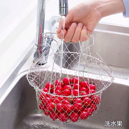 【折疊不鏽鋼油炸籃】伸縮摺疊油炸籃 炸框 瀝水籃 瀝油網 沥水篮  炸筐 家用炸薯條籃 摺疊炸物籃-細節圖4