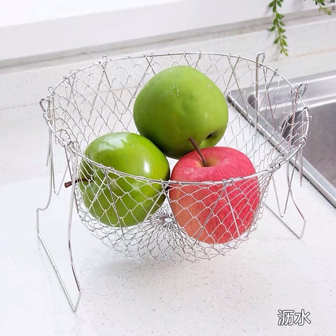 【折疊不鏽鋼油炸籃】伸縮摺疊油炸籃 炸框 瀝水籃 瀝油網 沥水篮  炸筐 家用炸薯條籃 摺疊炸物籃-細節圖6