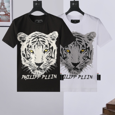 PP潮牌菲利普·普萊茵 新款PP男生衣著PHILIPP PLEIN字母個性印花老虎頭燙鑽短袖T恤上衣圓領時尚T恤 - INCOMPARABLE