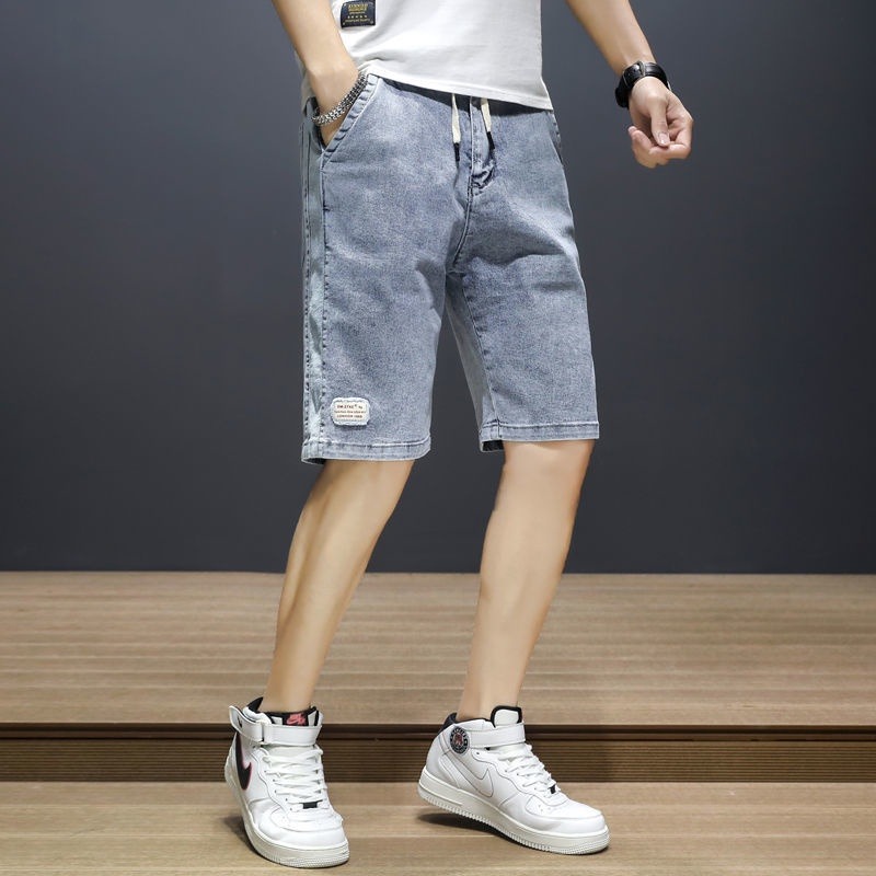S-4XL 大尺码牛仔短裤男工装短裤膝上短裤海滩裤夏季ins潮牌五分宽松薄款松紧腰抽绳中裤5分裤子丹宁水洗-細節圖3