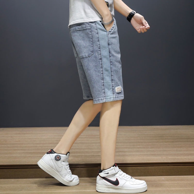 S-4XL 大尺码牛仔短裤男工装短裤膝上短裤海滩裤夏季ins潮牌五分宽松薄款松紧腰抽绳中裤5分裤子丹宁水洗-細節圖5