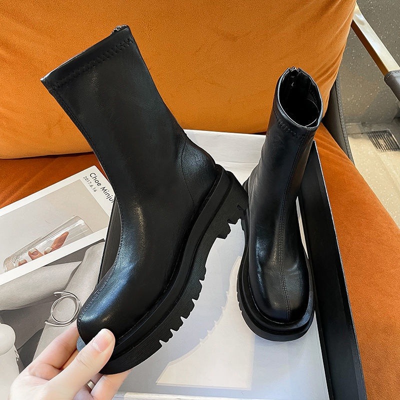 瘦瘦靴女2021年春秋新款秋款薄款單靴馬丁靴子秋季中筒英倫風短靴-細節圖6