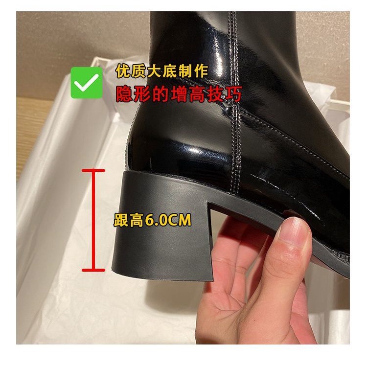 漆皮馬丁靴女2022年秋季新款復古白色靴子粗跟瑪麗珍大頭厚底短靴-細節圖8