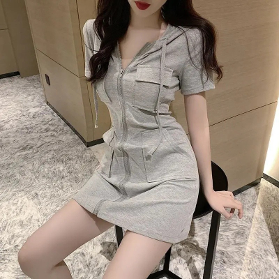 Victoria Dress 簡約單色V領輕薄短袖連身裙-  Grey  灰色 (CB631)