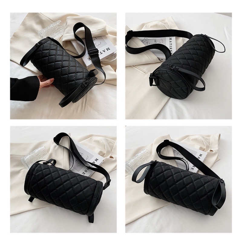 小包包女 新款高級感ins斜背包尼龍布圓筒包 帆布包大容量黑色包包-細節圖8