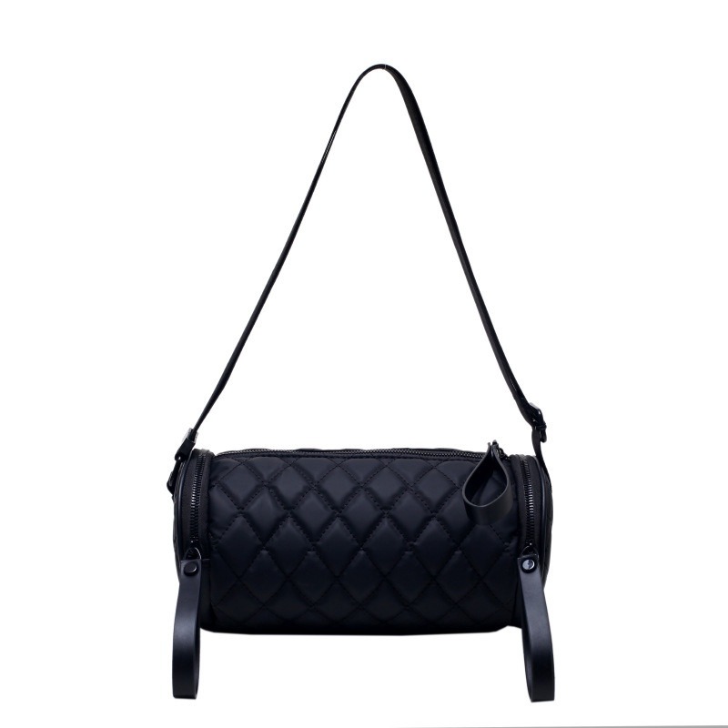 小包包女 新款高級感ins斜背包尼龍布圓筒包 帆布包大容量黑色包包-細節圖9