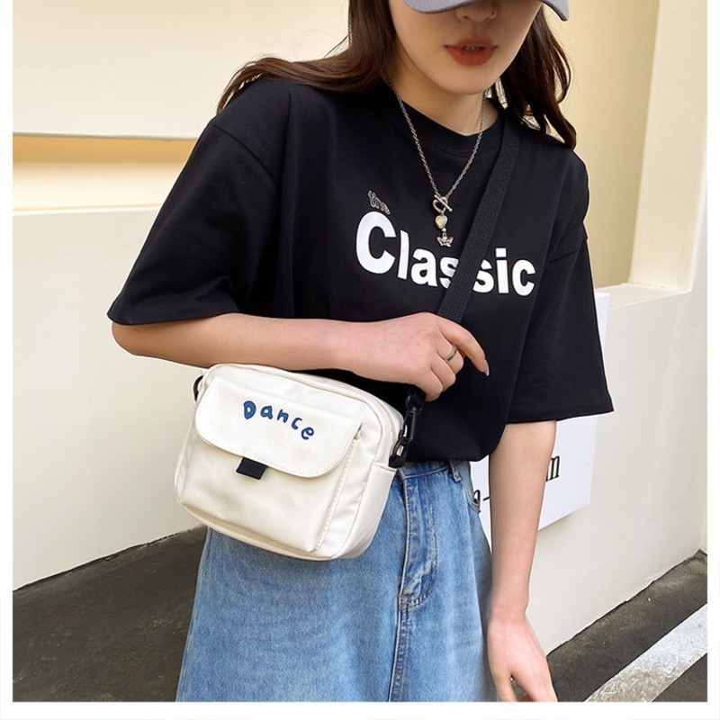 帆布包大容量斜背包女ins尼龍斜背包日系休閒橫款女生斜背包側背包-細節圖3