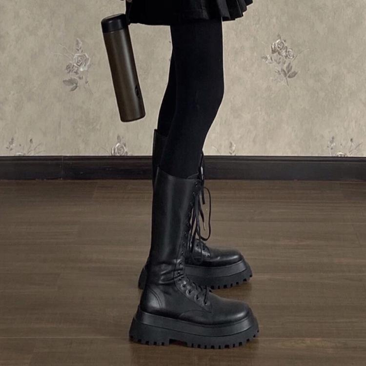 長靴女2021秋冬新款馬丁靴厚底機車靴長筒騎士靴不過膝高筒靴子潮-細節圖4