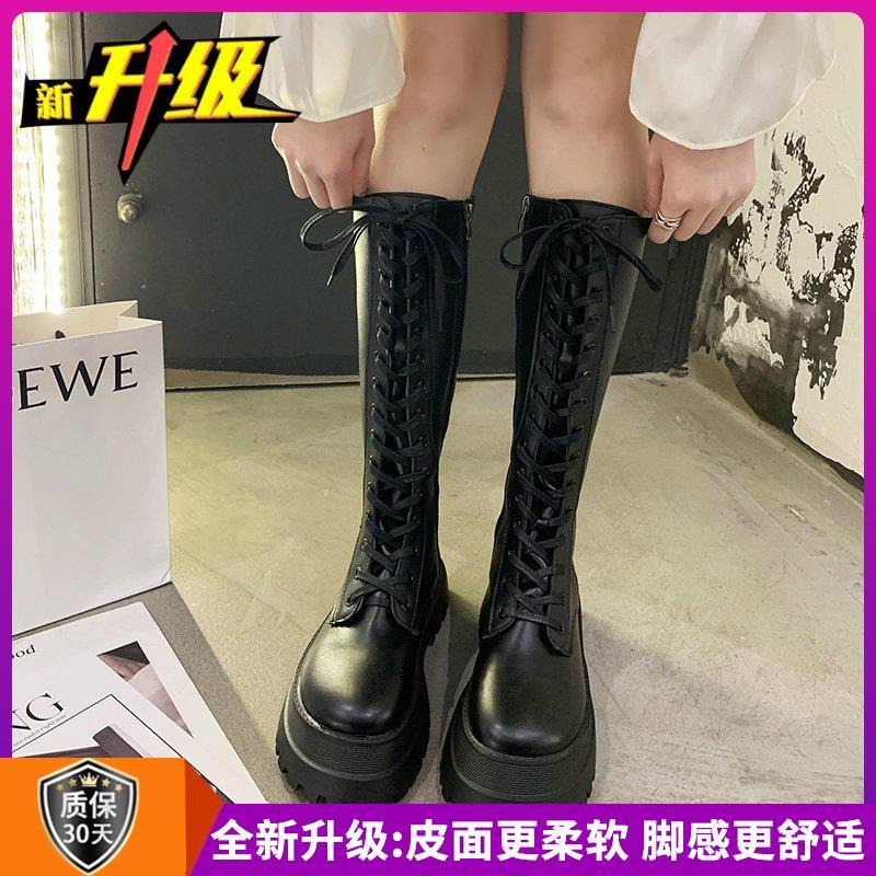 長靴女2021秋冬新款馬丁靴厚底機車靴長筒騎士靴不過膝高筒靴子潮-細節圖6