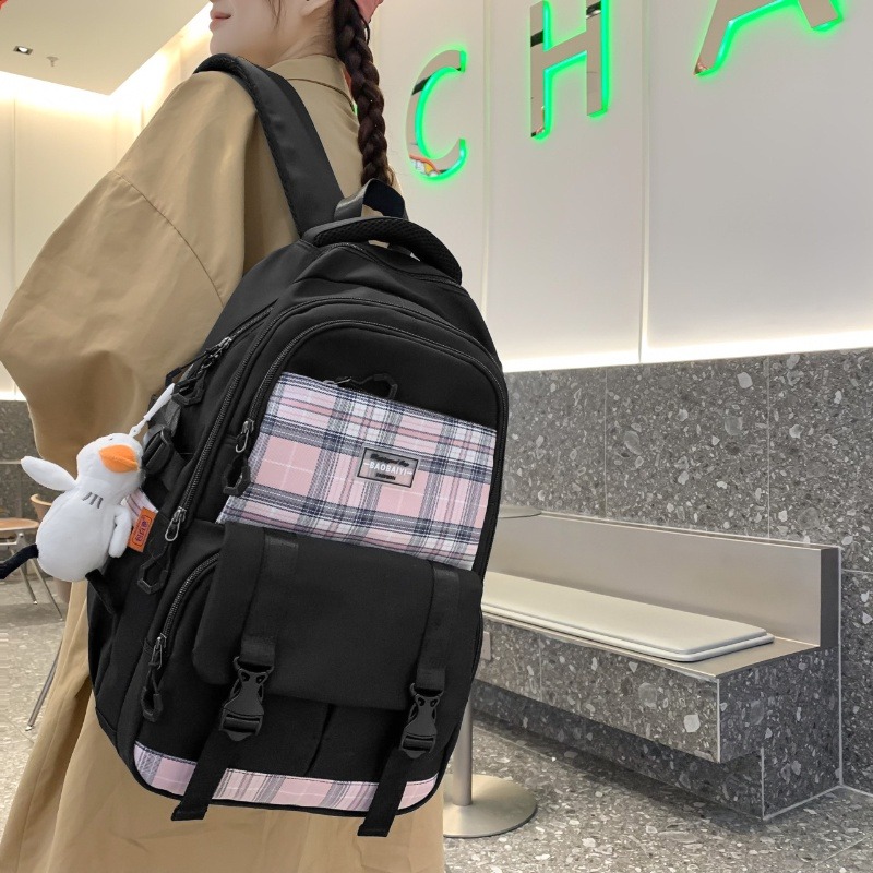 後背包雙肩背包學生背包大容量初高中女書包簡約學院風書包-細節圖2