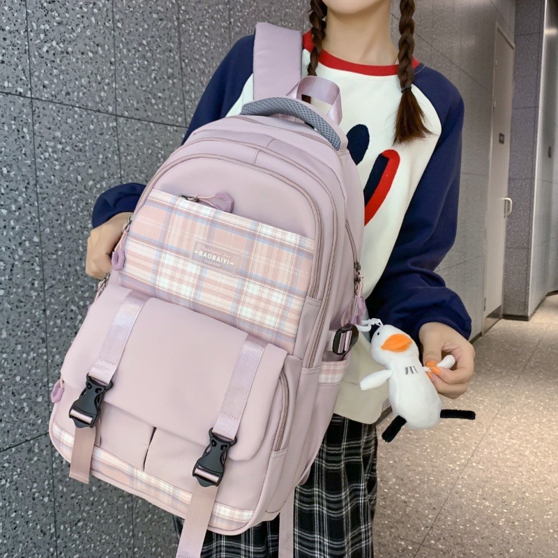 後背包雙肩背包學生背包大容量初高中女書包簡約學院風書包-細節圖4