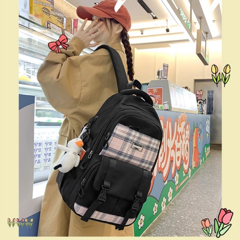 後背包雙肩背包學生背包大容量初高中女書包簡約學院風書包-細節圖5