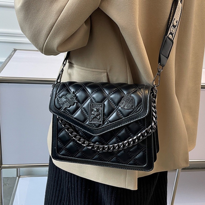 女生斜背包側背包女包鏈條肩帶斜背包斜挎小方包黑色包包女生上班-細節圖2