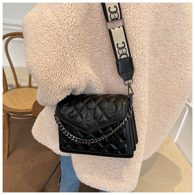 女生斜背包側背包女包鏈條肩帶斜背包斜挎小方包黑色包包女生上班-細節圖3