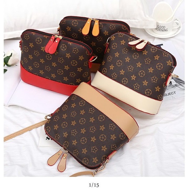  女士老花色皮革小包包 化妝包 兔耳朵拉鏈皮革側背包 大容量女士購物包 復古簡約大容量小方包-細節圖2