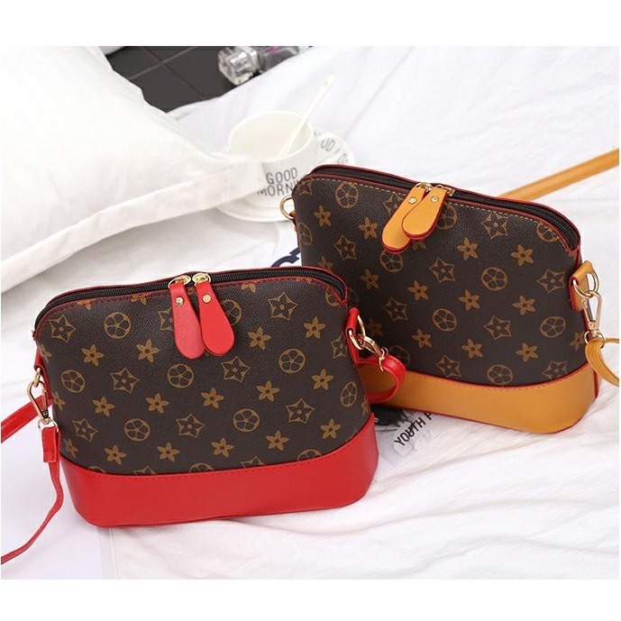  女士老花色皮革小包包 化妝包 兔耳朵拉鏈皮革側背包 大容量女士購物包 復古簡約大容量小方包-細節圖3