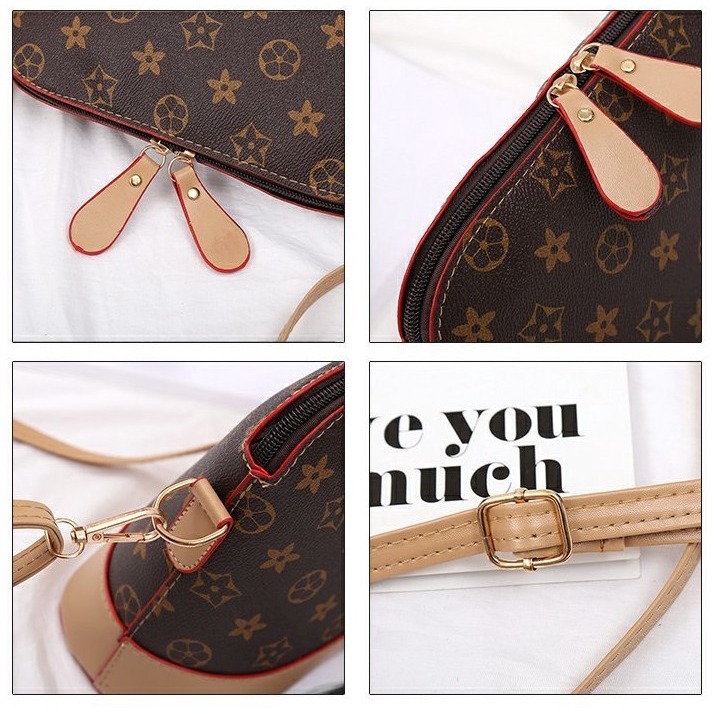  女士老花色皮革小包包 化妝包 兔耳朵拉鏈皮革側背包 大容量女士購物包 復古簡約大容量小方包-細節圖6