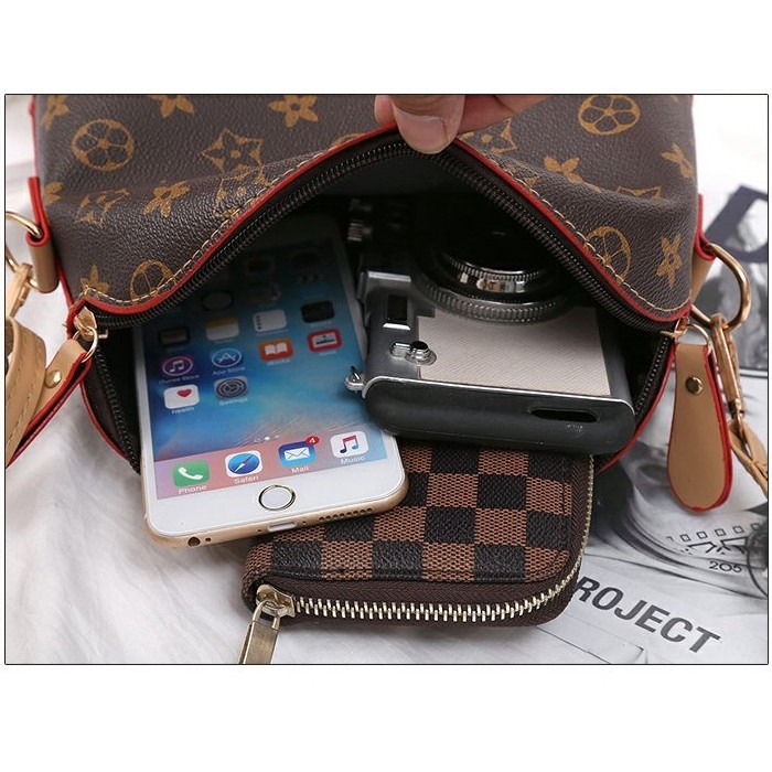  女士老花色皮革小包包 化妝包 兔耳朵拉鏈皮革側背包 大容量女士購物包 復古簡約大容量小方包-細節圖7