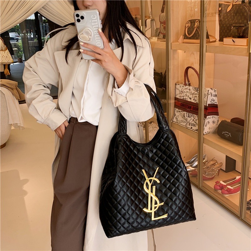 大容量菱格女包 通勤斜背包 高級感軟皮腋下包 手提包女 韓版女士手拎包 子母兩件套 零錢袋吊飾-細節圖2