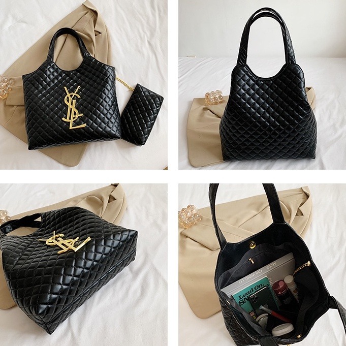 大容量菱格女包 通勤斜背包 高級感軟皮腋下包 手提包女 韓版女士手拎包 子母兩件套 零錢袋吊飾-細節圖3