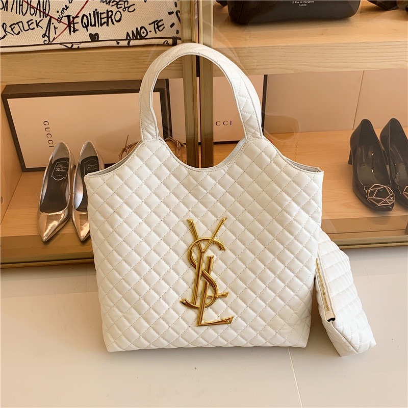 大容量菱格女包 通勤斜背包 高級感軟皮腋下包 手提包女 韓版女士手拎包 子母兩件套 零錢袋吊飾-細節圖5