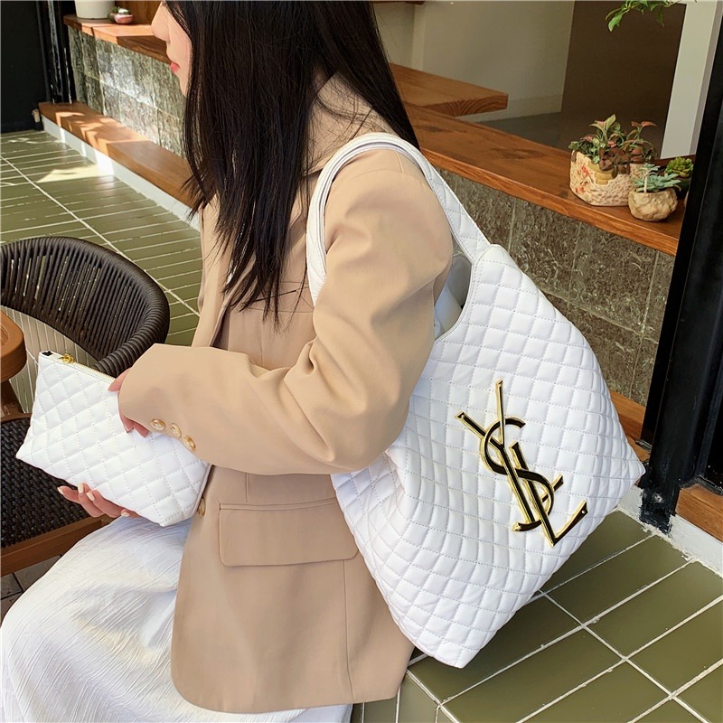 大容量菱格女包 通勤斜背包 高級感軟皮腋下包 手提包女 韓版女士手拎包 子母兩件套 零錢袋吊飾-細節圖6