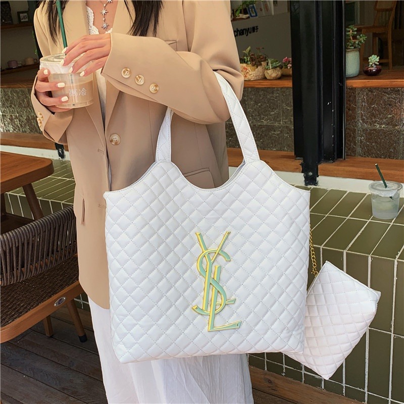 大容量菱格女包 通勤斜背包 高級感軟皮腋下包 手提包女 韓版女士手拎包 子母兩件套 零錢袋吊飾-細節圖7