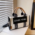 高級感法棍包女包2023新款撞色手提包大容量帆布包包韓版女士斜背包帆布拼接斜背包ins爆款包包女-規格圖9