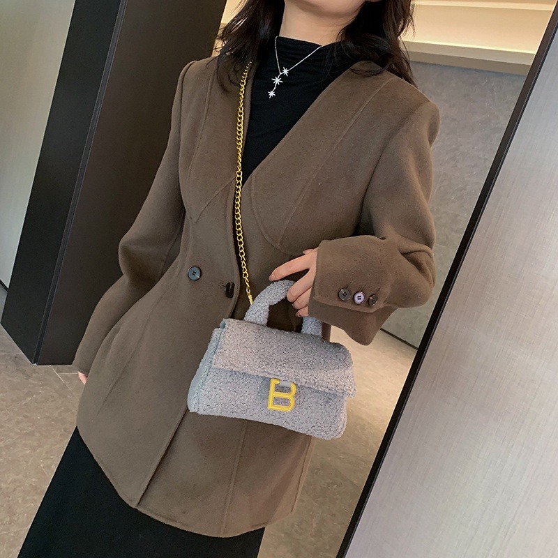 冬季羔羊毛女包 毛絨包包 鏈條斜背包 手提包包 ins熱銷斜背包 韓版女生包包 側背包 暖暖小方包-細節圖8