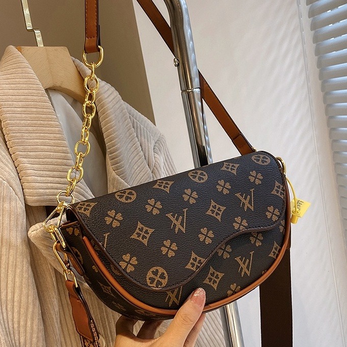 復古印花女包 雙肩帶可拆卸斜背包 時尚馬鞍包 休閒斜背包女 質感斜背包 手機包 防盜防水 2023新款包包女-細節圖6