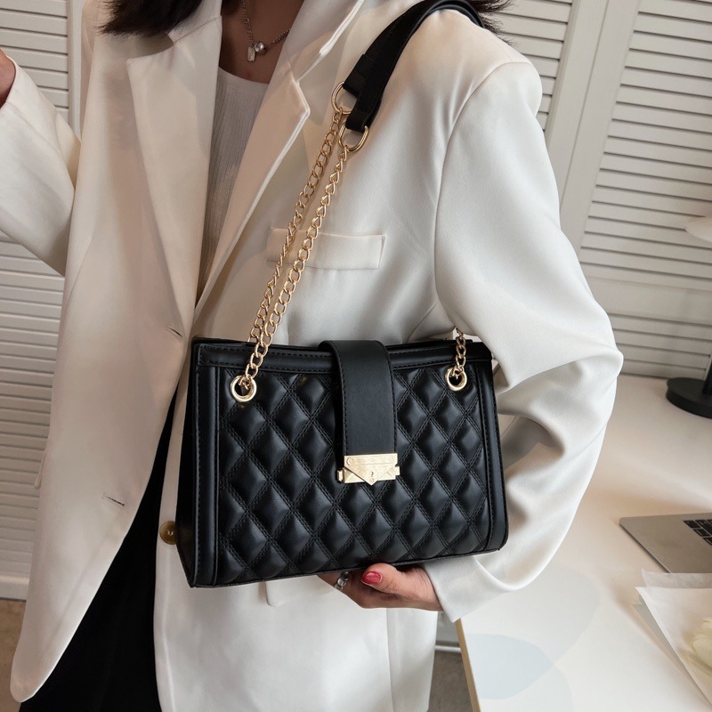 經典鏈條托特包通勤女包單肩腋下包大容量手提包鏈帶包肩背包時尚女生斜背包韓版簡約側背包-細節圖4