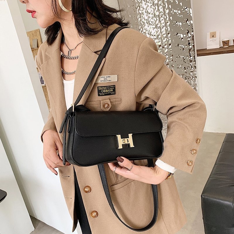 雙肩帶包包女H扣康康包通勤包包 高級感時尚斜背包 肩背包 腋下包 法棍包 2023新款斜跨包包-細節圖2