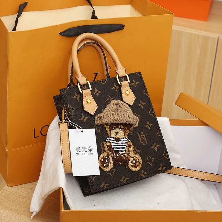韓版精品女包 可愛女生包包 水桶包 印花側揹包女 復古棕色斜揹包 小方包 防水包包 休閒包 肩背包 女生單肩包-細節圖7
