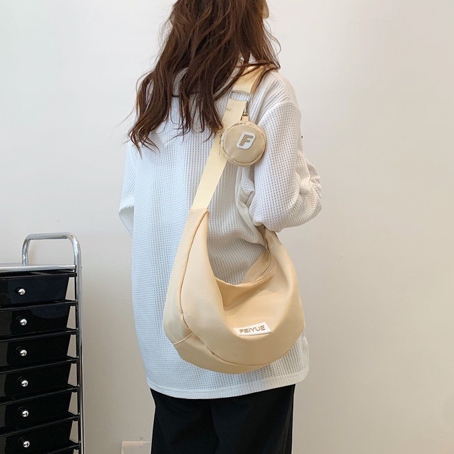 韓國ins餃子包女零錢包吊飾 大學生斜背包上課斜背包休閒斜背包日系包包女兩件套子母包簡約側背包-細節圖6