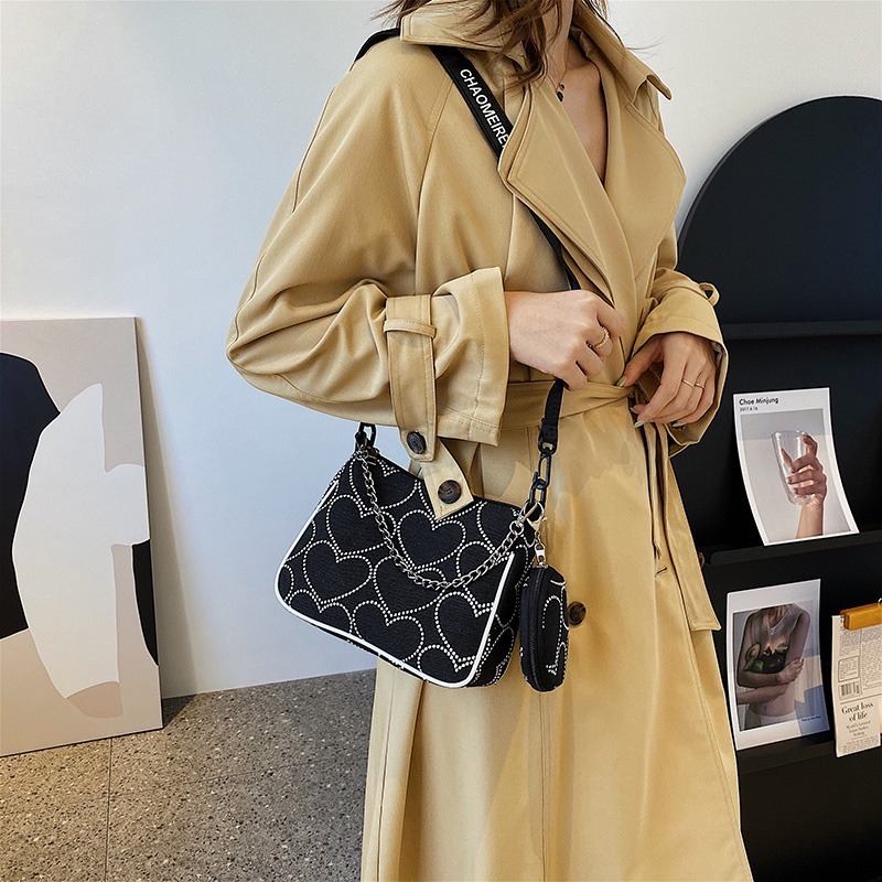 小眾設計腋下包包女 帆布包 新月包 二合一兩件套 2023年新款 女包 ins女生包包 斜揹包 韓版側揹包 帆-細節圖6
