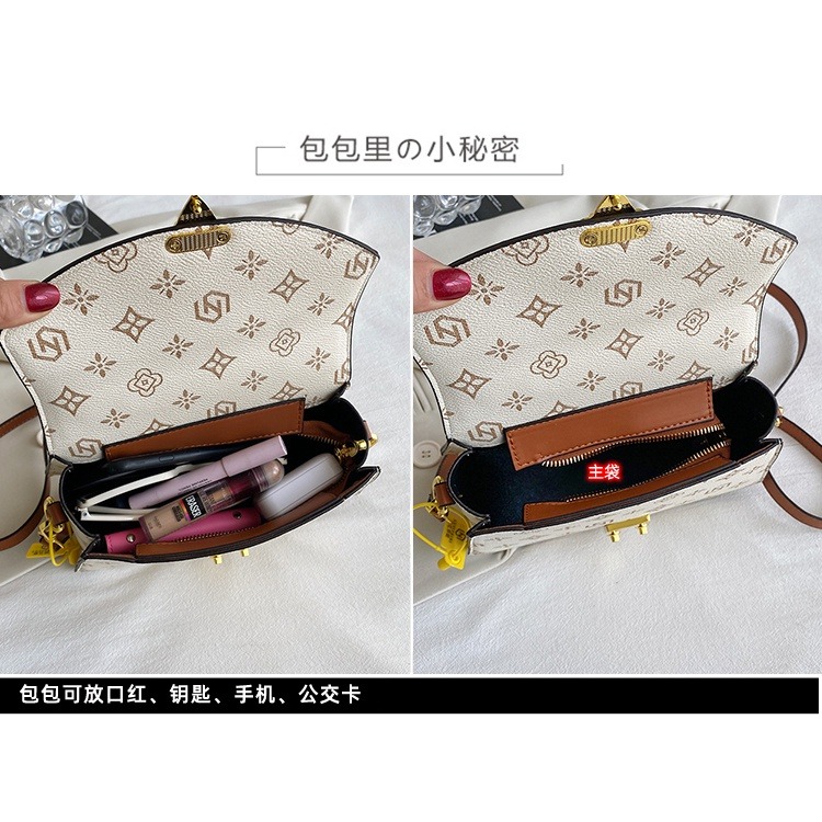 復古女包 通勤女士手提包 個性弧形質感斜背包包女 時尚百搭女生斜背包 韓版側背包 肩背老花包 鎖釦翻蓋-細節圖9
