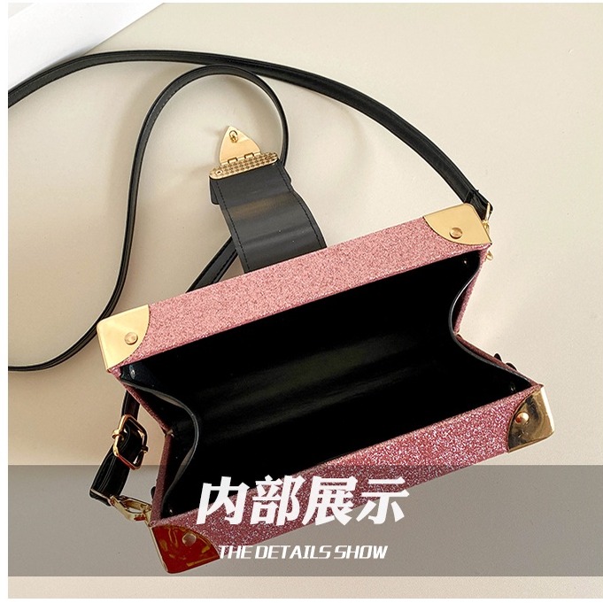 時尚女生盒子包包 閃亮裝飾鎖釦小方包 休閒女生包包 韓版斜背包女 2023年新款側背包 斜跨小包包 手機包-細節圖9