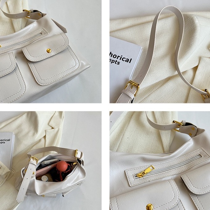 大容量女包 通勤包包女 百搭ins熱門斜背包 軟皮質感單肩斜背包 手提包 時尚女士郵差包 機車包 放iPad-細節圖8