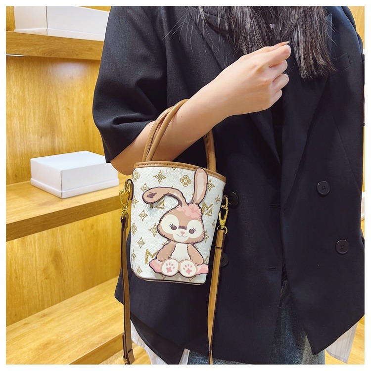 復古手提女包 可愛女生包包 兔子水桶包 小號斜背包 印花質感側背包 時尚斜背包 包包女 韓版 手機包-細節圖3