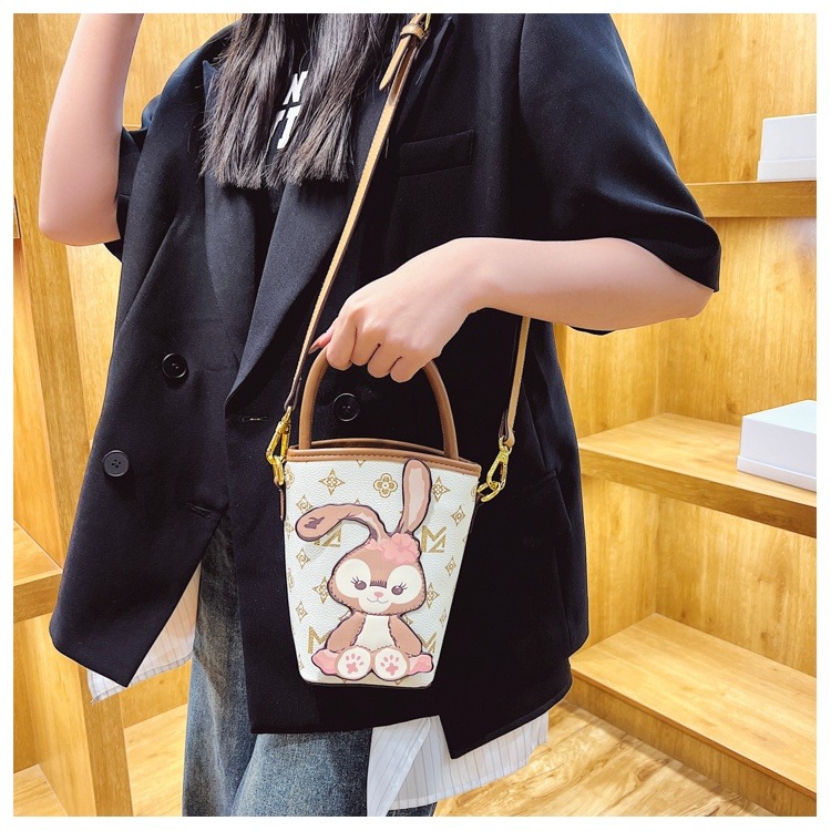 復古手提女包 可愛女生包包 兔子水桶包 小號斜背包 印花質感側背包 時尚斜背包 包包女 韓版 手機包-細節圖4